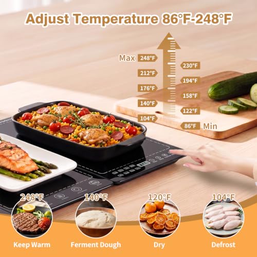 Electric Warming Tray 5-in-1 Food Warmers for Parties Buffet with 10 Temp & 24H Timer,41" x 15" Glass Warming Mat for Food Modular Warmers for Food Trays Buffet, for Family Women - color: Black