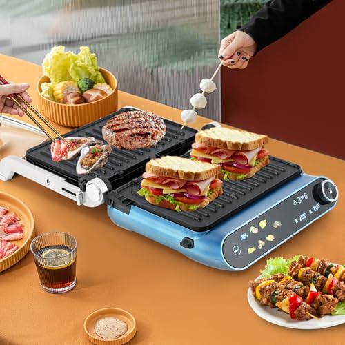 COSTWAY Panini Press, 1200W Sandwich Maker with LED Touch Panel