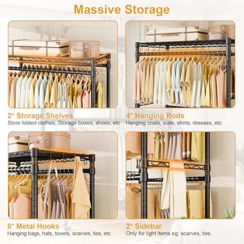 ULIFHOME Rolling Clothes Rack, Clothing Racks for Hanging Clothes, Black - color: Black, size: P4 Plus