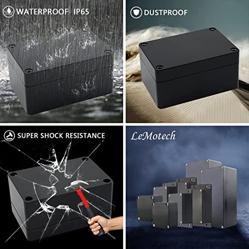 LeMotech Junction Box IP65 Waterproof Project Box Dustproof ABS Plastic Electrical Boxes Universal Enclosure for Electronic Black 3.93x 2.68x 1.97 inch (100 x 68 x 50 mm)(Pack of 1) - color: Black (1 pack), size: 3.9" x 2.6" x 1.9"