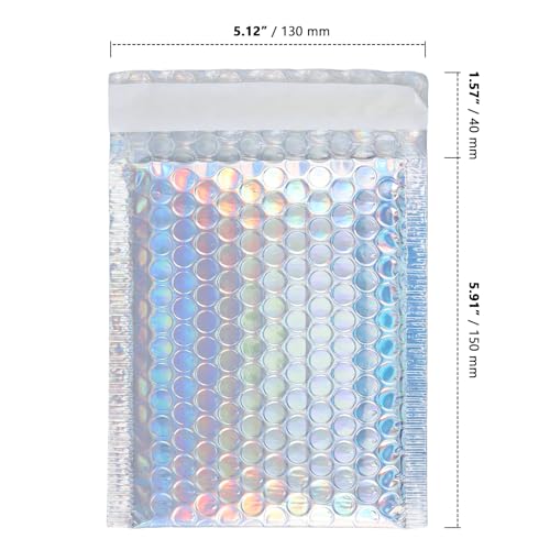 ZOENHOU 100 Pack 5x6 Inch Bubble Mailers Bulk, Bubble Mailer Poly Bags Padded Packaging Envelopes Silver Self Seal Envelope Mailers Waterproof Shockproof Foam Bag
