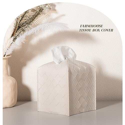 Tissue Box Cover PU Leather Tissue Holder Square Organizer Dispenser for Bathroom, Bedroom, Vanity Countertop, Office, Car, Griege