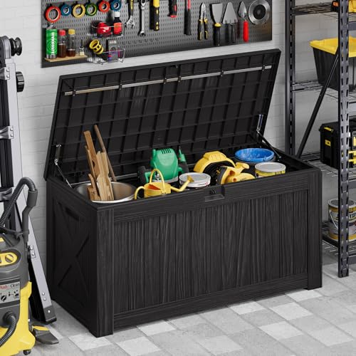 Devoko 125 Gallon Outdoor Storage Box, Waterproof Resin Deck Box - color: Black, size: 125 Gallon