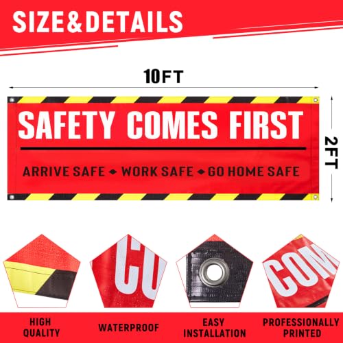 Peryiter 1 Pcs 10 x 2 ft Safety First Banner Vinyl Sign for Workplace - size: 10 x 2 ft