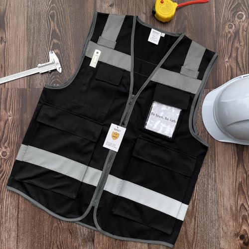 TCCFCCT Reflective Safety Vest 5 Pockets High Visibility, Black 4XL - color: Lion 01-fabric-black, size: 4X-Large