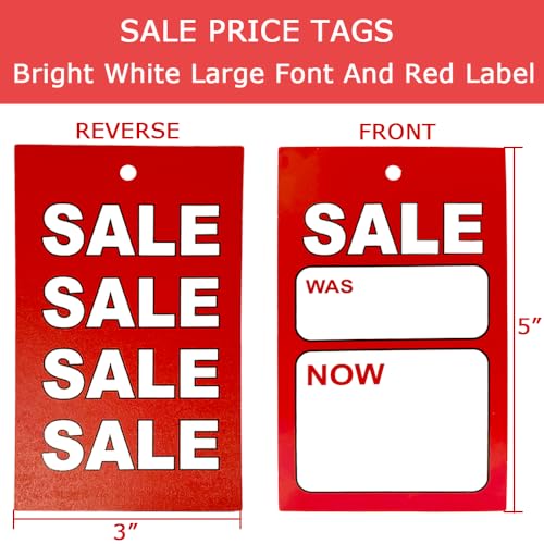 Sale Price Tags with String Attached - Supermarket Pricemarker Labels Supplies for Clothing, Shoes, Snacks with 30M Twines, 5" Lx3“W,100 Pcs (A) - style: A