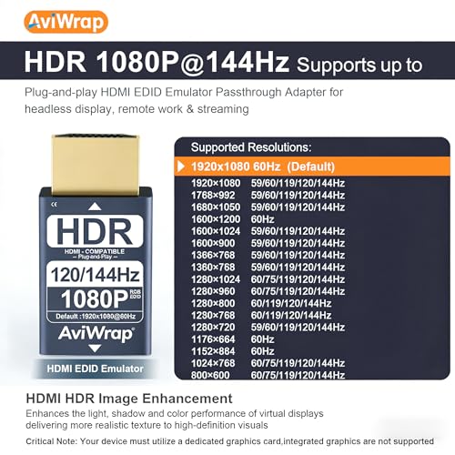 HDMI EDID Emulator Passthrough Adapter,EDID Dongle for 1080p/144Hz - color: 1080/P144Hz HDR, size: 1pack