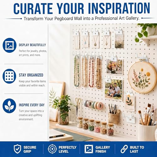 Tandefio 50 Pcs Pegboard Hooks, Picture Hangers for 1/8 & 1/4 in, White - color: White