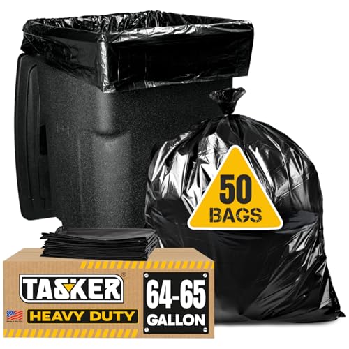Tasker 65 Gallon Trash Bags Heavy Duty, Garbage Bags for Rollaway Cans
