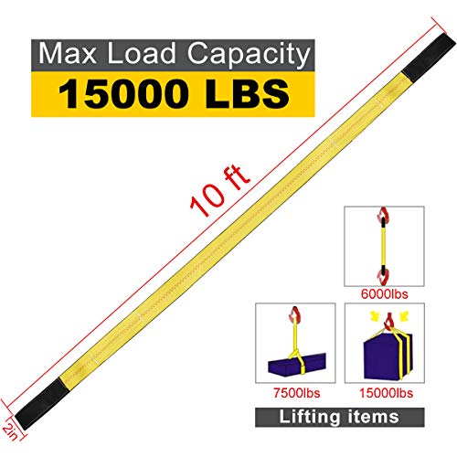 Lift Sling Straps 10'x2 15,000 Pound Capacity 2-Pack Heavy Duty Lifting Slings Web Sling Tree Saver Recovery Strap Web Sling Winch Strap Yellow - color: 10'x2" 15,000 Pound Yellow