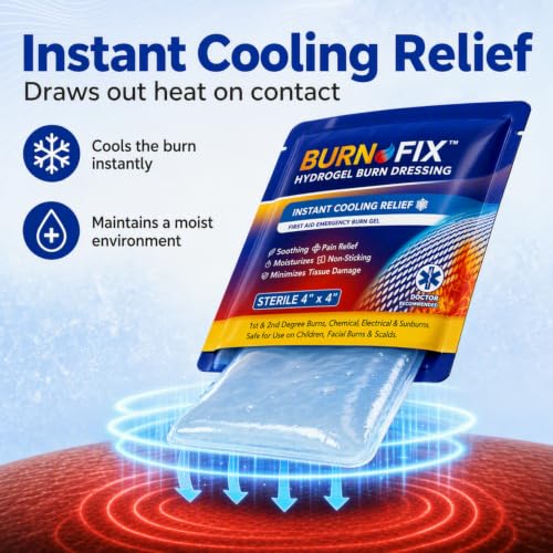 BurnFix® Burn Gel Dressing, 12 Pack, Sterile 4x4 Hydrogel Burn Pads - size: 1.4 Ounce (Pack Of 12)