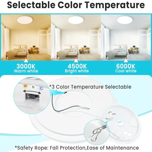 libtit 16.5 Inch LED Ceiling Light, 3Pack 4200LM 36W Large & Bright Flush Mount Lighting Fixture, 3000K/4500K/6000K White Round Flat LED Ceiling Lamp for Bedroom Kitchen Livingroom Office - color: White, size: 16.5In-3Pack