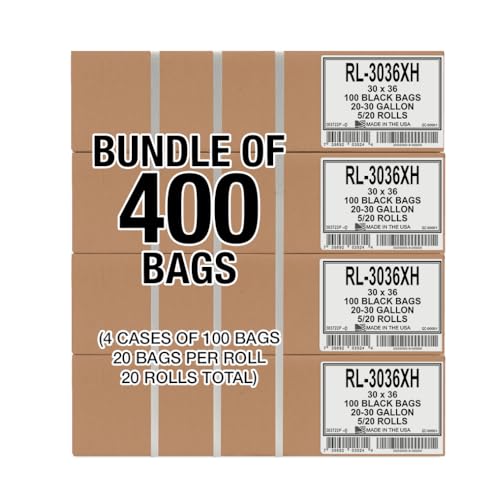 Aluf Plastics - RL-3036XH 20-30 Gallon Trash Can Liners (400 Count) - 30" x 36" - Thick 1.5 MIL Equivalent Black Trash Bags for Bathroom, Kitchen, Office, Industrial, Commercial, Recycling and More - color: Black, style: 20-30 Gal, 1.2 Mil, 400 Count