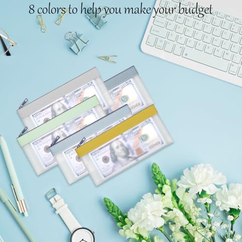 8 Pack Clear Money Envelopes for Cash Money Bag Pouch 7.6x3.7 inch - color: 8 colours-b