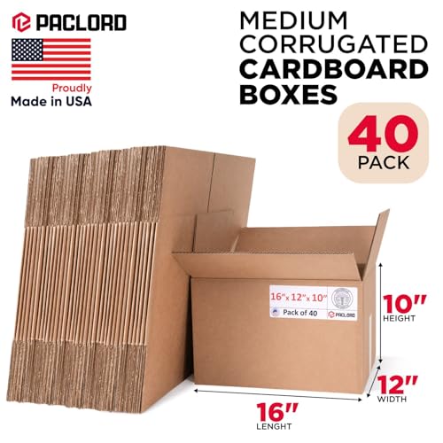 Medium Moving Cardboard Boxes 16"L x 12"W x 10"H (Pack of 40) - USA-Made Packing Boxes for Moving, Shipping, or Storage - USPS, UPS, FedEx Approved - Professional Packing Supplies - color: Pack of 40, size: Medium 16x12x10"