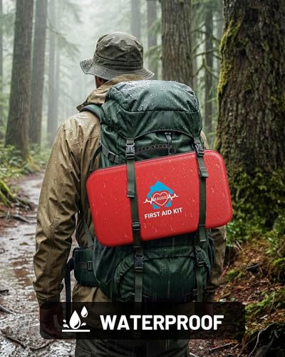 KAUGIC 500PCS Waterproof Hard Shell First Aid Kit, Travel