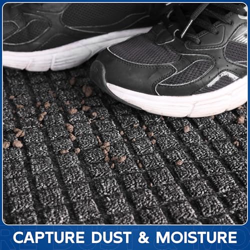 Durable Front Door Mat, 72" x 24" Heavy Duty Indoor Outdoor Doormat for Entryway, Non-Slip Rubber Backing, Stain and Fade Resistant Commercial Floor Mat for Home Office Entry - color: Gary-squares, size: 2' x 6' (Rectangular)