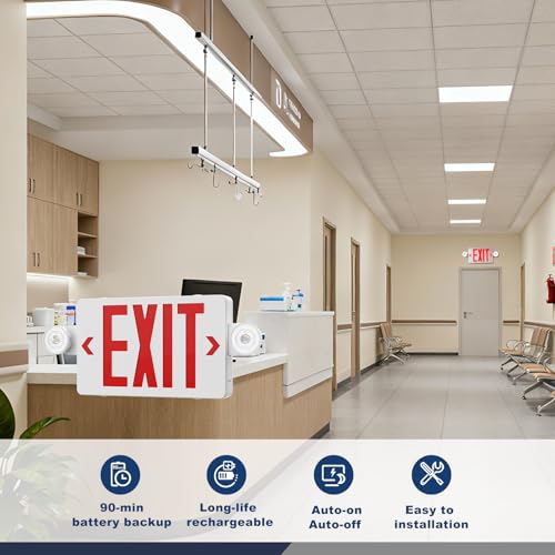 6 Pack LED Exit Sign with Emergency Lights,UL & ETL Listed 120/277V - size: EM119-6Pack