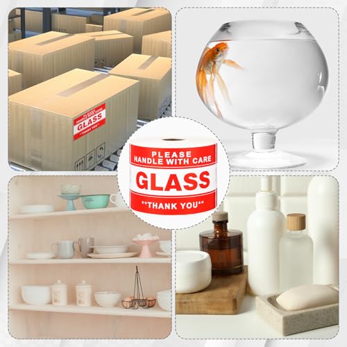 Marspark 500 Pcs Fragile Glass Stickers Handle with Care Labels Red 1 Roll
