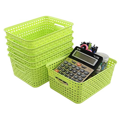 Plastic Storage Woven Basket Bins, 6 Packs - color: light Green