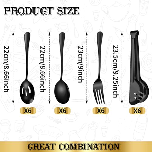 Serving Utensils Set, 24-Piece Large Stainless Steel Serving Spoons and Forks for BBQ, Buffets, Catering, Parties, Weddings, Restaurants - Black - color: Black