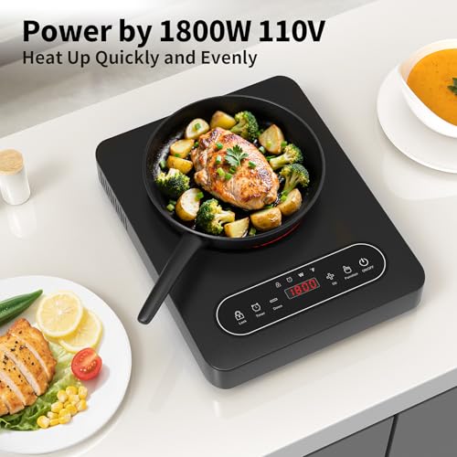 GIHETKUT Single Burner Electric Cooktop,110V 1800W Electric Stove Top with LED Touch Control,10 Power Levels, 4 hTimer, Safety Lock,single electric burner Overheat protection - size: single stove top