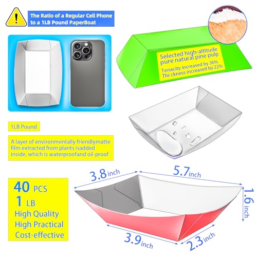 100 Pack Colorful 1Lb Paper Food Boat Trays,Disposable Paper Boat Plate Containers, Colored Kraft Food Serving Tray Boats Baskets for Snack Popcorn Dessert Burger Hot Dog BBQ Taco Fries Nacho - style: 1LB-100Pack