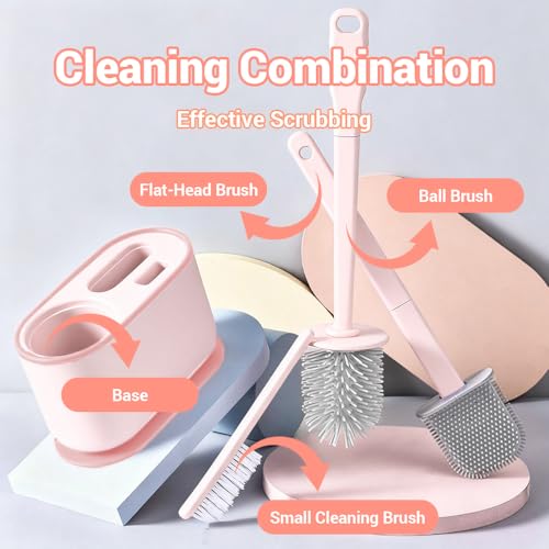 Toilet Brush Set, Bathroom Accessories, Toilet Bowl Cleaners, Deep Cleansing Multifunctional Hanging Toilet Brush Set for Bathroom(Cherry Blossom Pink) - color: Cherry Blossom Pink
