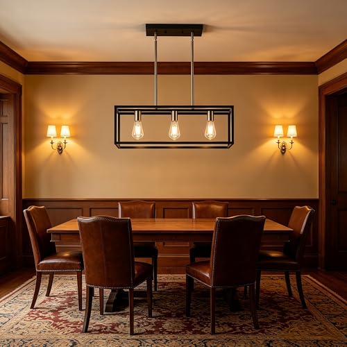 Farmhouse Kitchen Island Lighting, Modern Industrial Chandelier, 3-Light Black&Brushed Nickel Linear Rectangular Pendant Light Fixtures for Farmhouse Kitchen Dining Room Bar Foyer - color: Black & Brushed Nickel, size: 3 Lights