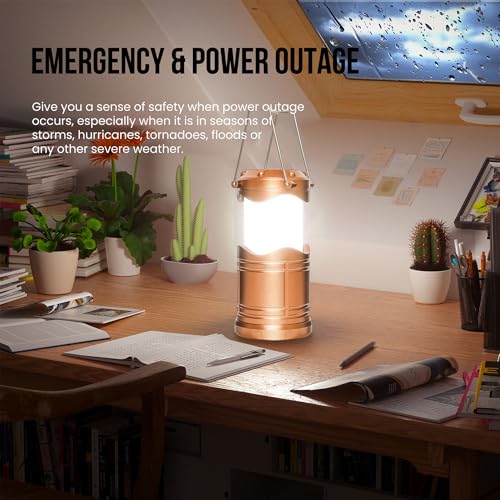 Lichamp LED Camping Lantern, 4 Pack Battery Powered Flashlight for Power Outages, Portable Collapsible Hanging Light Essential for Home, Outdoor, Emergency Lamp Survival Kit Gear for Hurricane, Gold - color: Gold