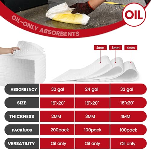 Oil Absorbent Pads Roll, Oil-Only Spill Mat, White, 16"x20", 100 Pcs - color: 100pack 3mm Thickened/Oil Only rolls(16"x20")
