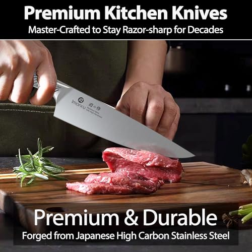 imarku 14 Piece Stainless Steel Knife Set with Build-in Sharpener - color: Brown