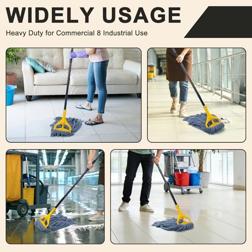 Commercial Industrial Mop with 3 Extra Large Reusable Replacement Head - size: Yellow Handle + 3 Mop Head