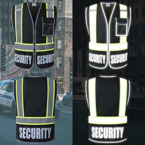2 Pack Retro-Reflection Security Safety Vests Heavy Duty Black Mesh with 5 Pockets and Front Zipper (2/Black-22,M) - color: Black-2, size: Medium