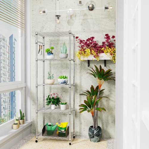Himimi 5-Tier Storage Shelf Wire Shelving Unit on Wheels Heavy Duty Metal Shelves Adjustable Steel Rack Organization for Kitchen Garage Basement, Silver - color: Silver, size: 13.78"D x 23.23"W x 72.05"H, 5-Tier