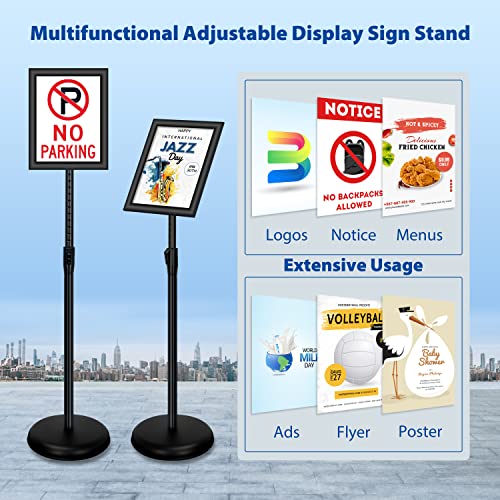 6Packs 8.5x11 Inch Adjustable Pedestal Poster Sign Stand, Heavy Duty Floor Standing Sign Holder Stand Aluminum Snap Open Frame for Vertical and Horizontal View Sign Displayed(Black) - color: Black, size: 8.5 x 11 inches (6 Pack)