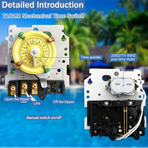 T101M Pool Timer Mechanism Only, Pool Pump Timer, 120V SPST 40A Single-Pole Single-Throw Time Switch, 24 Hour 12 ON/Off, Heavy-Duty Mechanical Time Switches, Not for T104 Series,5 Years Warranty - style: T101M