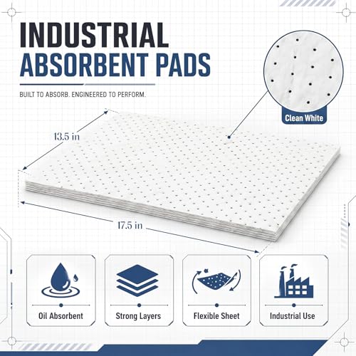 Hoolerry 100 Pcs Oil Absorbent Pad for Spill, 13.5 x 17.5 Inch, White - color: White, size: 13.5 x 17.5 Inch