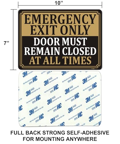Emergency Exit Only Signs Door Must Remain Closed At All Time Sign 10" x 7" Acrylic Plastic Keep Gate Closed Sign Self-adhesive for Restaurant Salons Hotel Motel Rest Stops Public