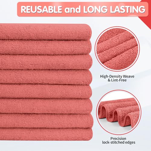 FIXSMITH Red Microfiber Cleaning Cloth -Pack of 8, Highly Absorbent Cleaning Rags, 16"X12" All Purpose Cleaning Towels for Housekeeping, Kitchen, Car, Lint Free and Reusable Microfiber Towels - color: Red, size: 8pk
