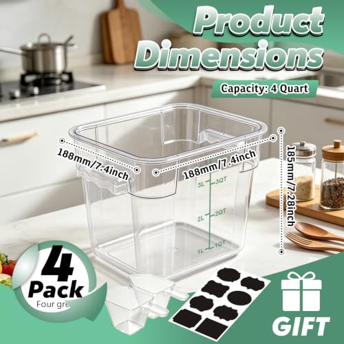 4 Pack 4QT Commercial Clear Food Storage Containers with Lid, NSF - color: Green, size: 4Qt-4 Pack