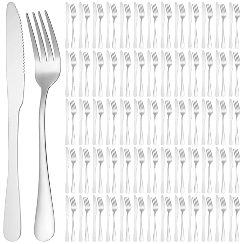 100 Pcs Silverware Set - Includes 50 Forks and 50 Knives - Stainless Steel Forks and Knives Flatware Tableware Cutlery Set for Wedding Dinner Party Restaurant Holiday Party