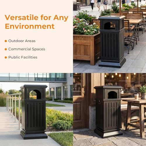 BEAMNOVA Commercial Outdoor Trash Can with Lid, Black, 17.7 * 37.4 in - color: Black, size: 17.7*17.7*37.4 in