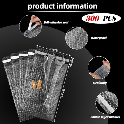 Frienda 300 Pcs Self Adhesive Bubble Bags Packing Pouches, 6" X 10" - size: 6" X 10"
