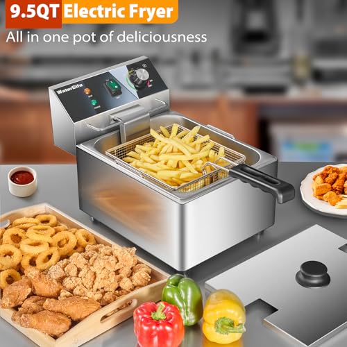WaterElfo Electric Deep Fryer Commercial Deep Fryer With Basket 1800W Pounds Troperature Control and Timer Large capacity fryers for home use outdoor (9L 1800W) - size: 9L 1800W