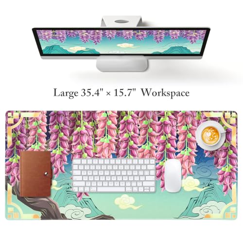 Large Desk Mat Purple Wisteria Mouse Pad Extended Keyboard Mat 35.4 x 15.7 - color: Starry Visteria