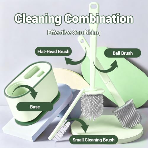 Plastic Toilet Brush Set, Strawberry Green, Bathroom Accessories, Includes 2 Toilet Brushes & Holder - color: Strawberry Green