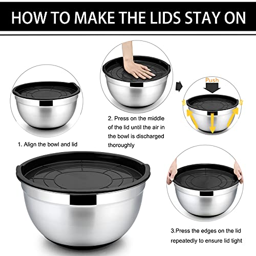 P&P CHEF Stainless Steel Mixing Bowls With Lids, Set of 6, Black - color: Black