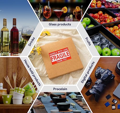 3 x 5 Inch Fragile Stickers Handle with Care 500 Permanent Adhesive Fragile Stickers for Shipping Moving Glass Commercial Grade Fragile Labels (1 Roll, 500 Labels) - size: 3" x 5", style: 1 Roll - 500 PCS