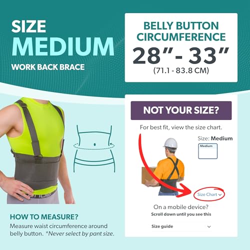 BraceAbility Work Back Brace - Removable Suspender Shoulder Straps for Heavy Lifting Safety - Industrial Lower Back Pain Protection Belt for Men and Women in Construction, Moving, Warehouse Jobs (M) - size: Medium